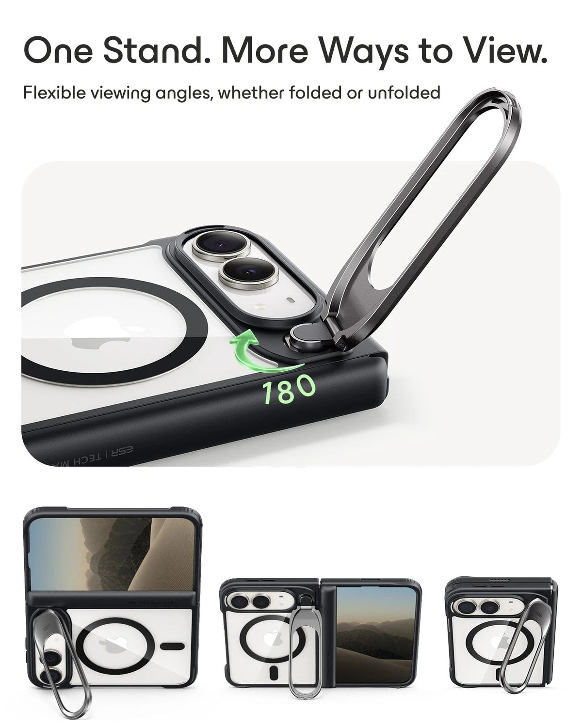 Clear Black iPhone Duo Magsafe Slim Phone Case with Stand One Stand. More Ways to View.