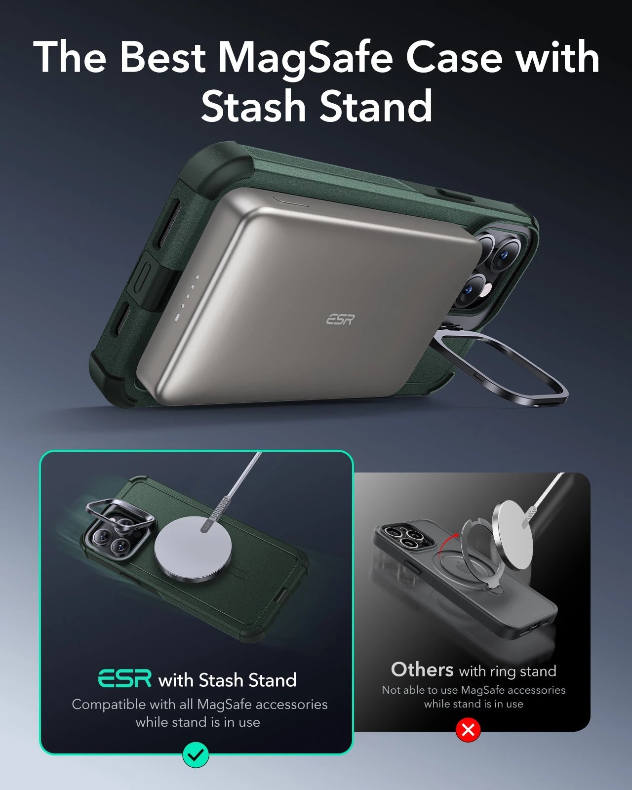 iPhone 13 Pro Max Cyber Tough Magnetic Case (Stash Stand) - Green ESR ESR