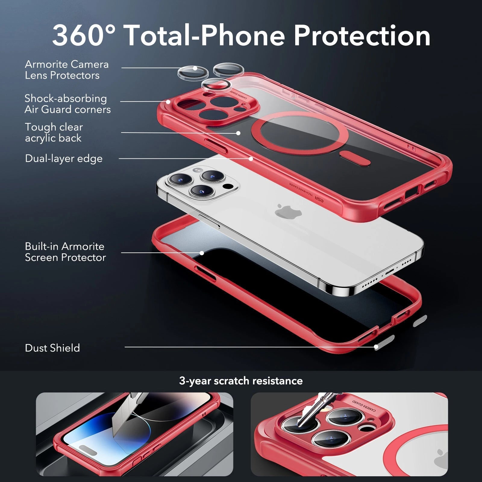 iPhone 14 Pro Max Armor Tough Case (HaloLock) - Clear Red ESR ESR