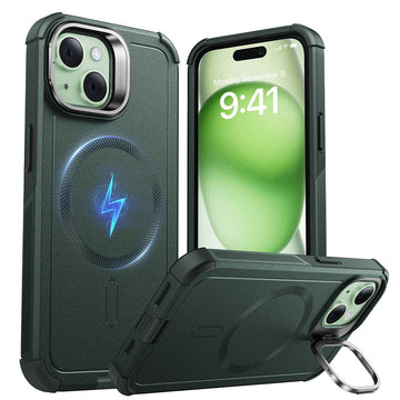 iPhone 15 Cyber Tough Case with Stash Stand (HaloLock) - Green ESR ESR