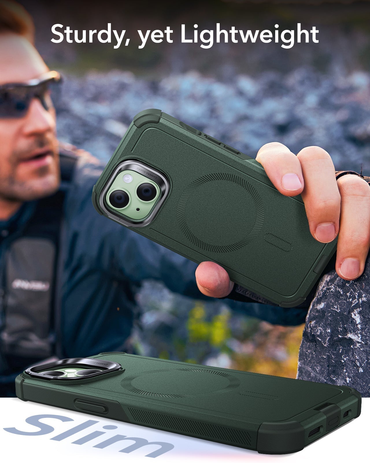iPhone 15 Cyber Tough Case with Stash Stand (HaloLock) - Green ESR ESR