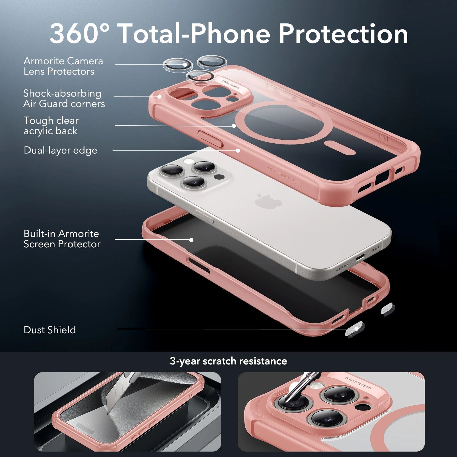 iPhone 15 Pro Armor Tough Case (HaloLock) - Clear Pink ESR ESR
