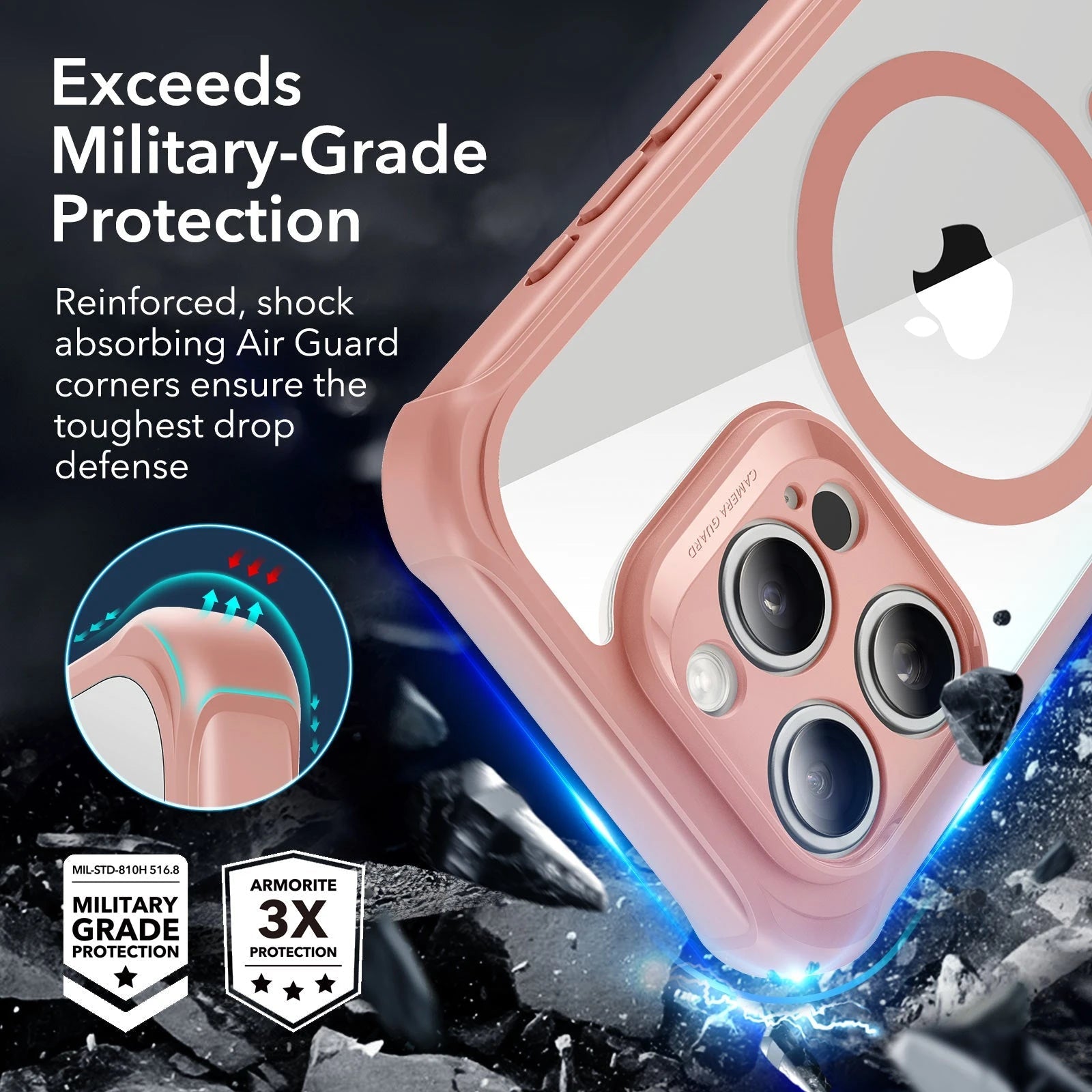 iPhone 15 Pro Armor Tough Case (HaloLock) - Clear Pink ESR ESR