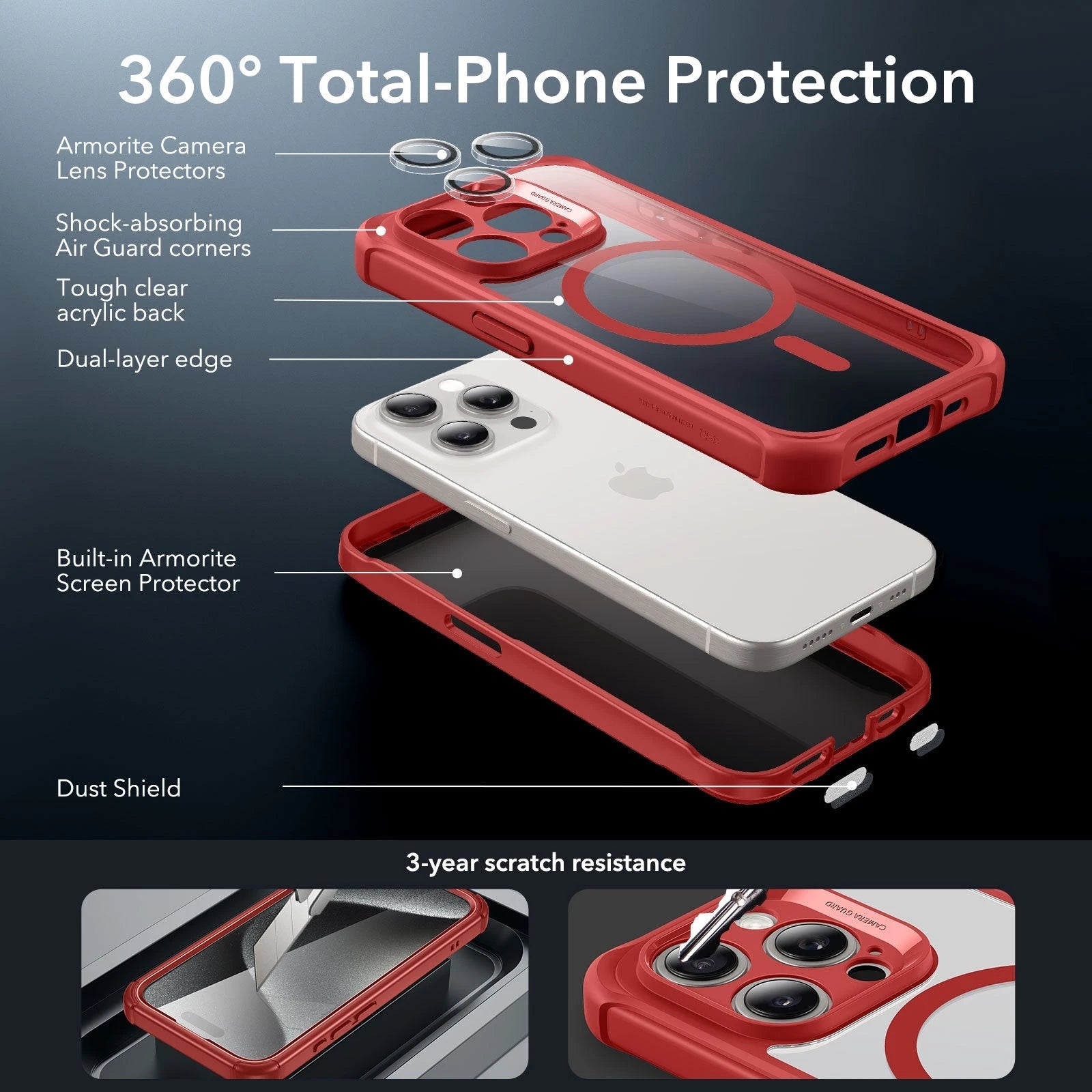 iPhone 15 Pro Max Armor Tough Case (HaloLock) - Clear Red ESR