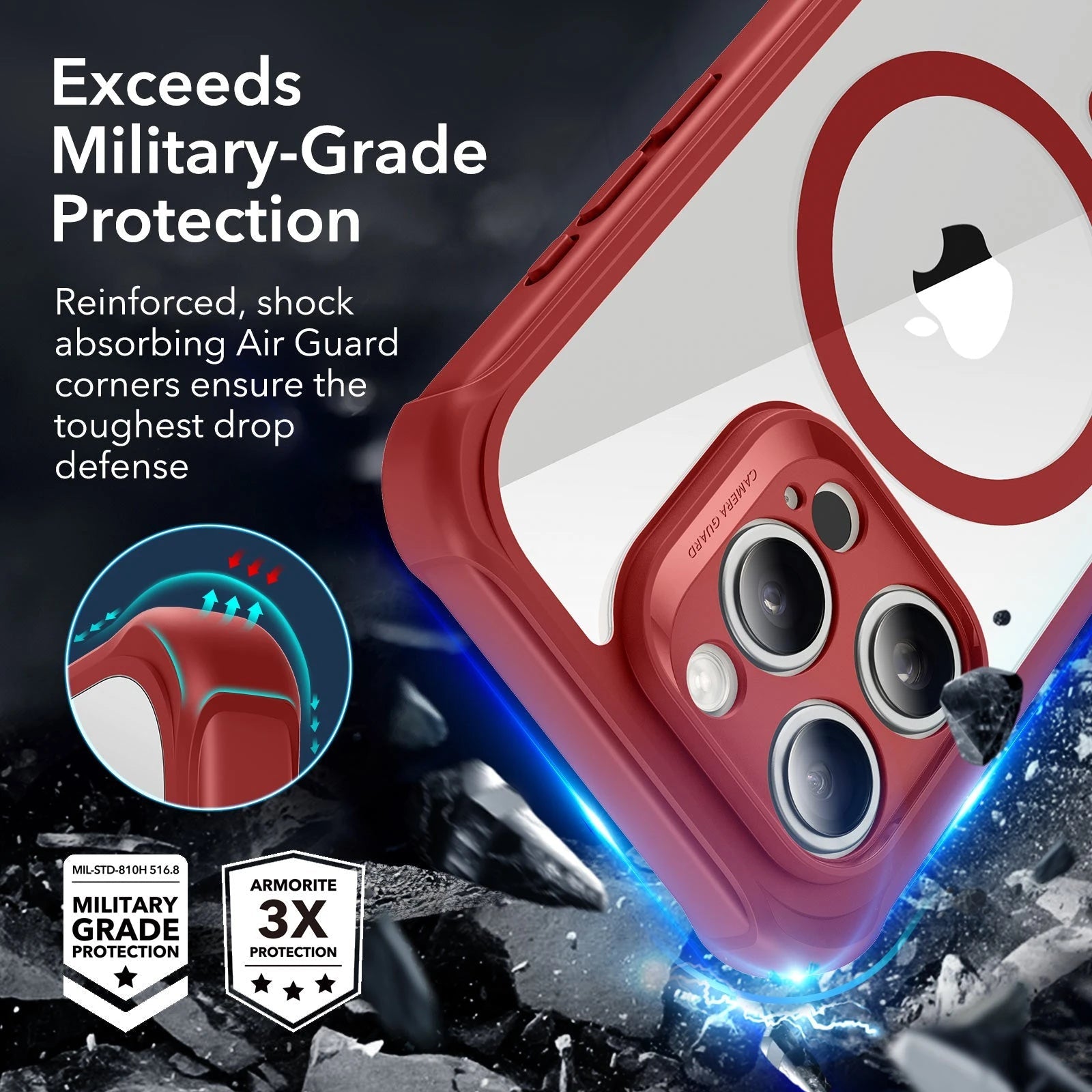 iPhone 15 Pro Max Armor Tough Case (HaloLock) - Clear Red ESR