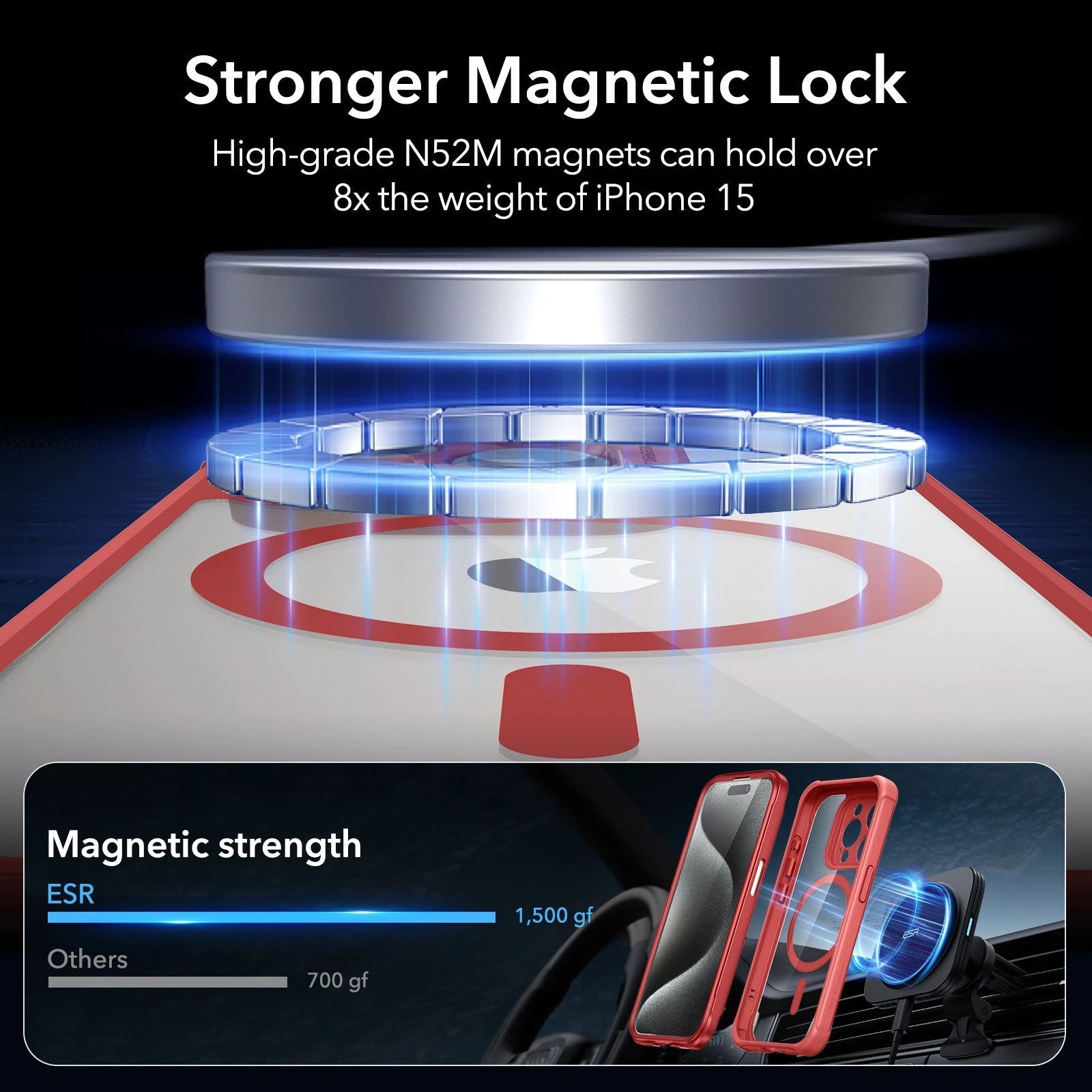iPhone 15 Pro Max Armor Tough Case (HaloLock) - Clear Red ESR