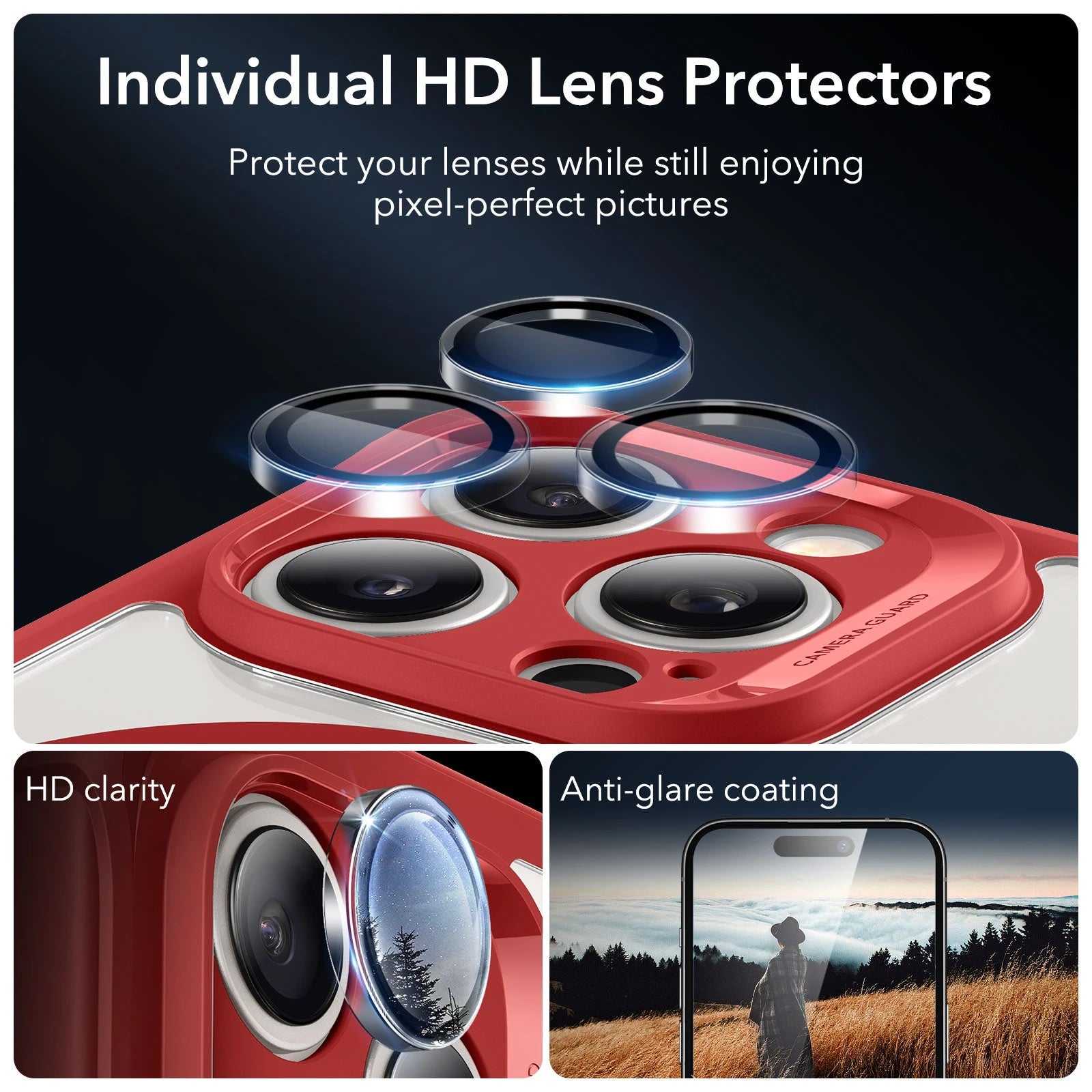 iPhone 15 Pro Max Armor Tough Case (HaloLock) - Clear Red ESR