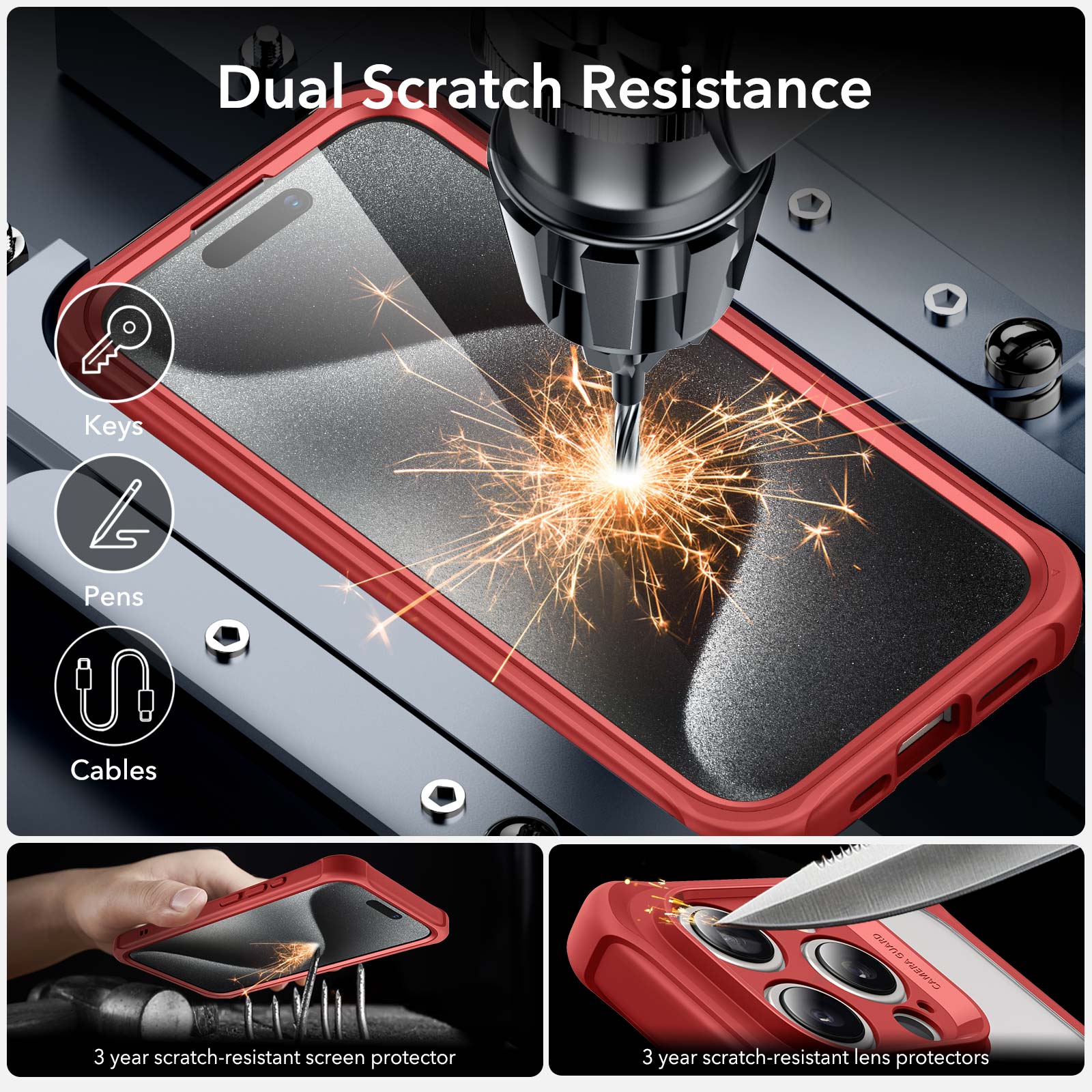 iPhone 15 Pro Max Armor Tough Case (HaloLock) - Clear Red ESR