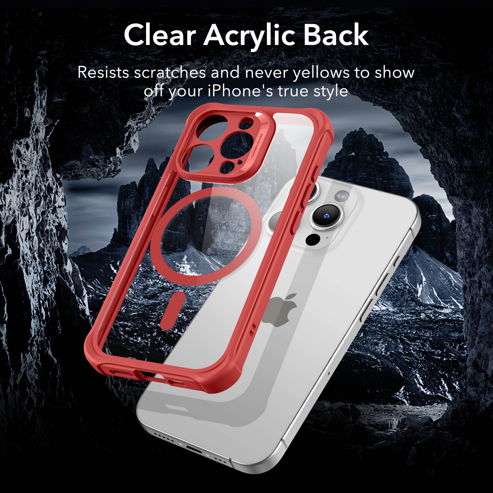 iPhone 15 Pro Max Armor Tough Case (HaloLock) - Clear Red ESR