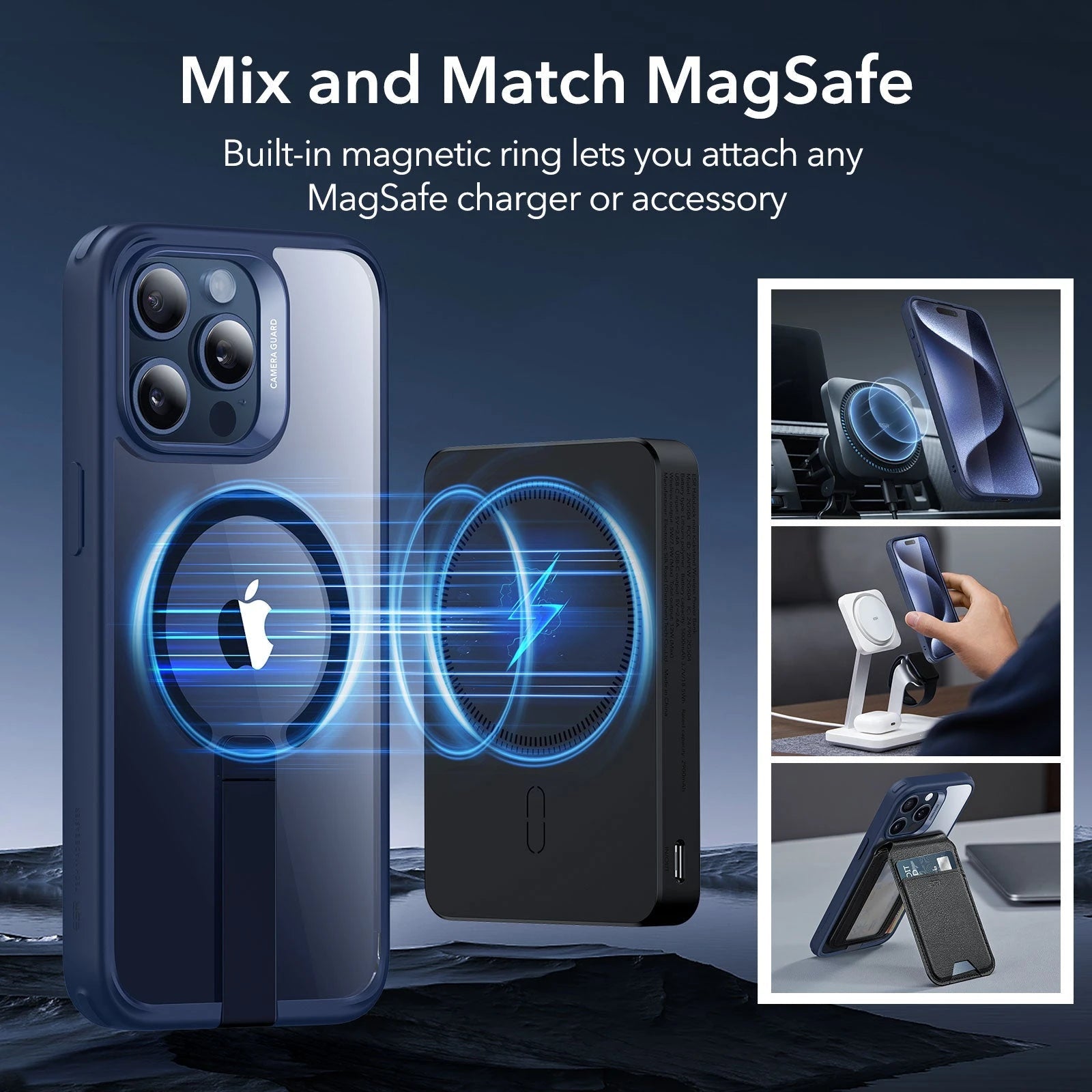 iPhone 15 Pro Max Boost Flickstand Case (HaloLock) - Clear Dark Blue ESR ESR