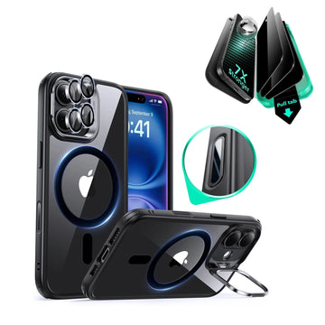 iPhone 16 Plus Classic Hybrid Magnetic Case (Camera Control, Stash Stand) & Privacy Screen Protector Bundle - Clear Black ESR ESR