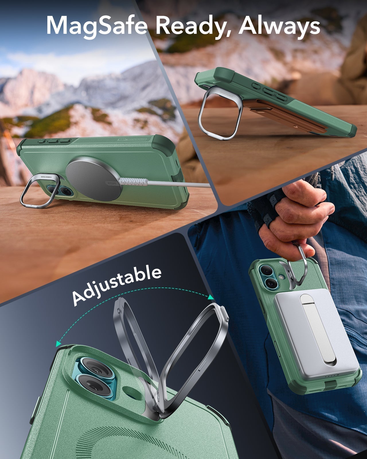 iPhone 16 Plus Cyber Tough Magnetic Case (Camera Control, Stash Stand) - Light Green ESR ESR