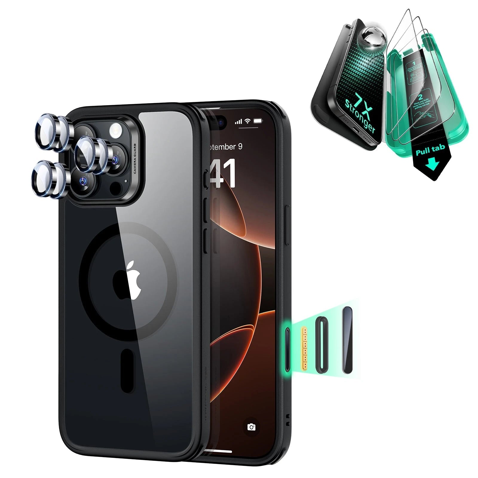 iPhone 16 Pro Classic Hybrid Magnetic Case (Camera Control) & Screen Protection Bundle - Clear Black ESR ESR