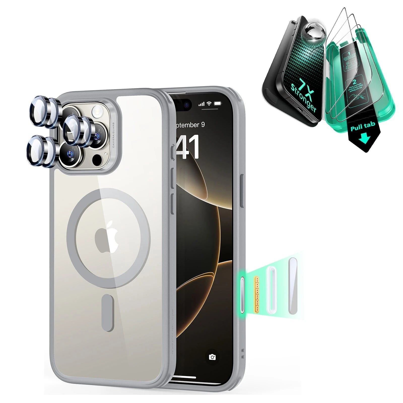 iPhone 16 Pro Classic Hybrid Magnetic Case (Camera Control) & Screen Protection Bundle - Clear Grey ESR ESR