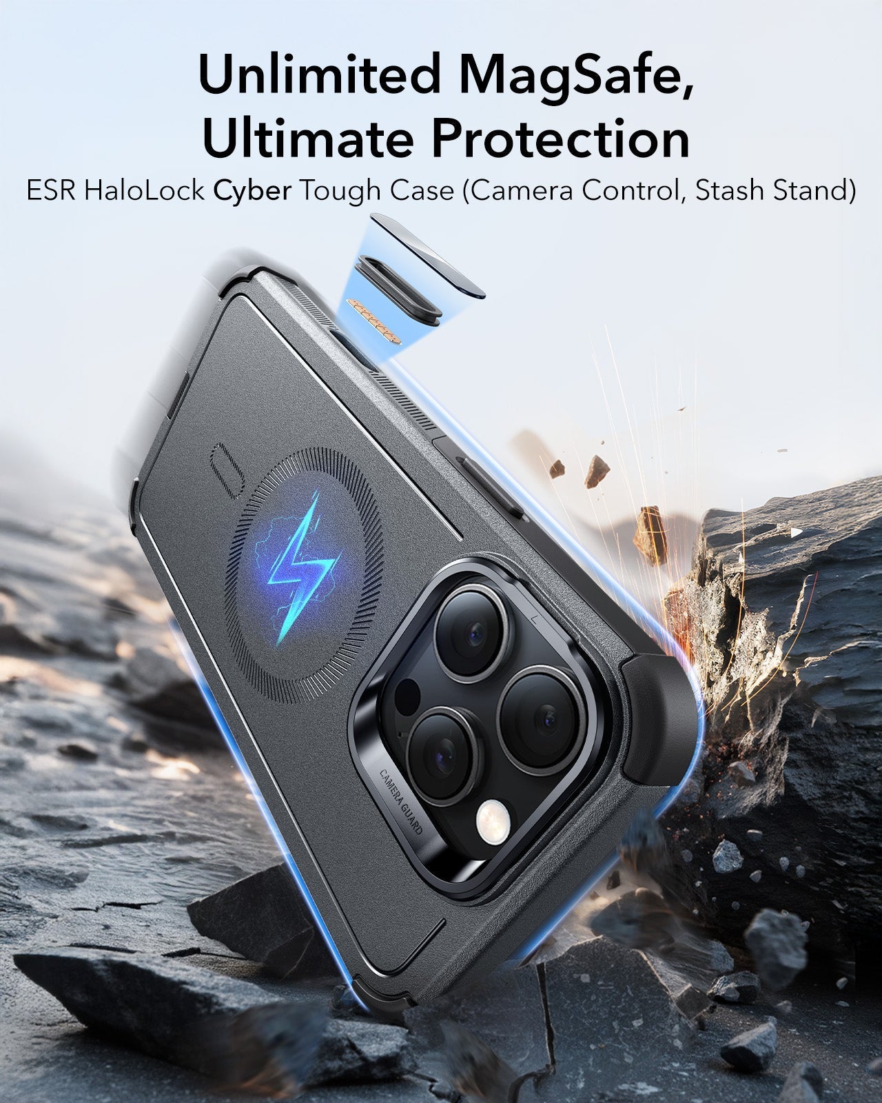 iPhone 16 Pro Cyber Tough Magnetic Case (Camera Control, Stash Stand) - Grey ESR ESR