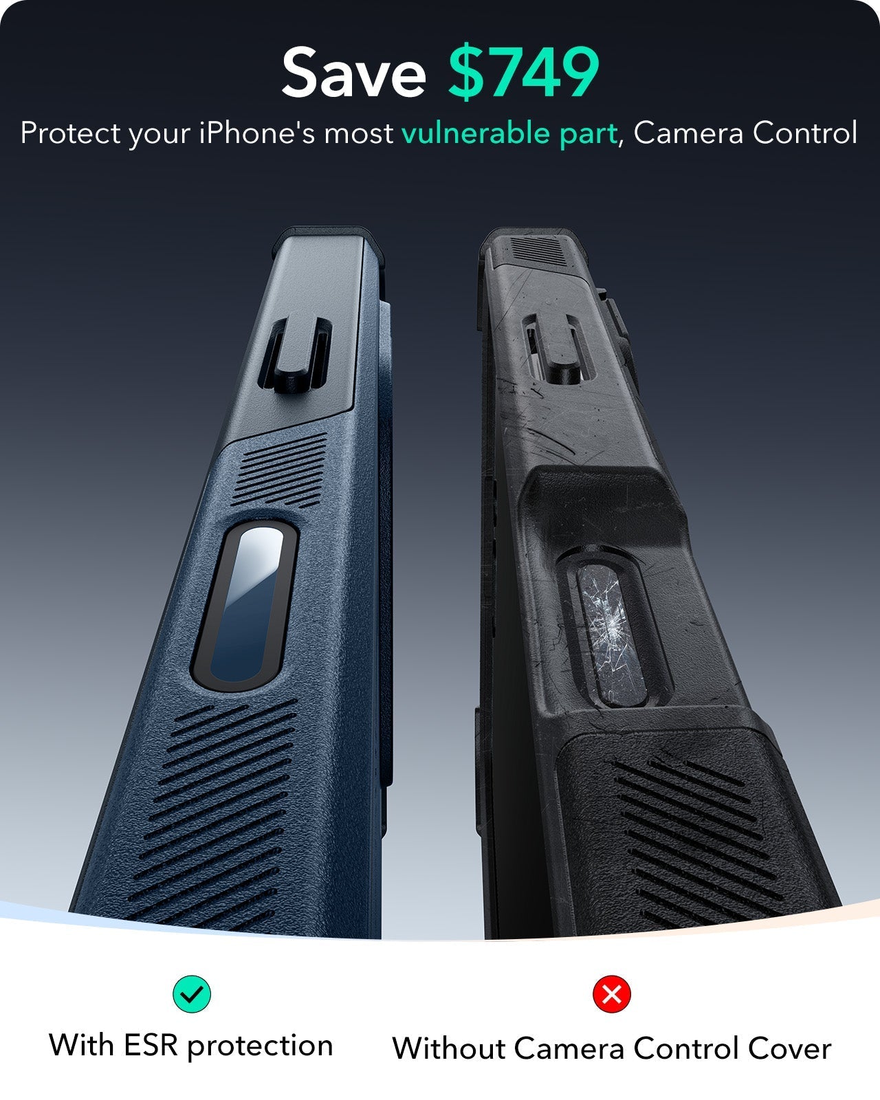 iPhone 16 Pro Cyber Tough Magnetic Case (Camera Control, Stash Stand) - Navy Blue ESR ESR