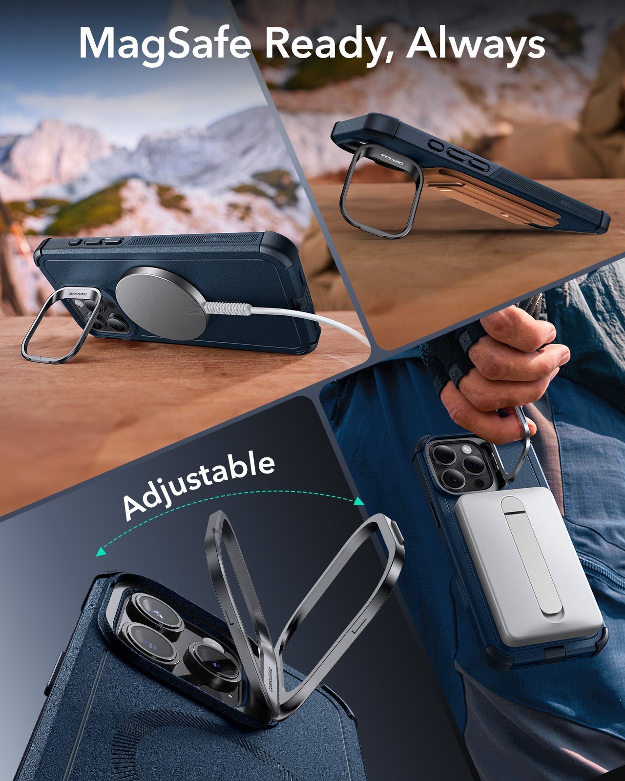 iPhone 16 Pro Cyber Tough Magnetic Case (Camera Control, Stash Stand) - Navy Blue ESR ESR