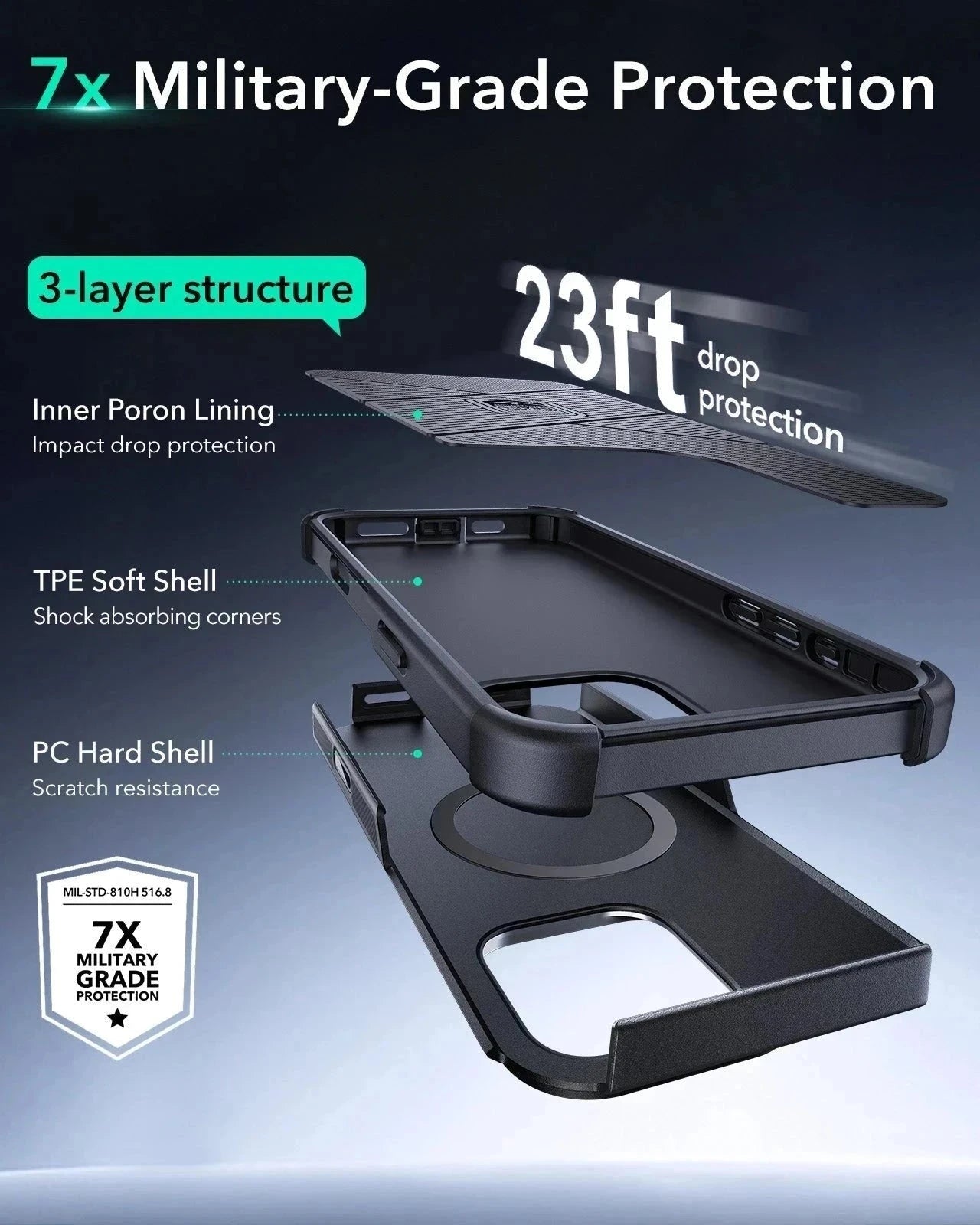 iPhone 16 Pro Cyber Tough Magnetic Case Privacy Protection Bundle (Camera Control, Stash Stand) - Black ESR ESR