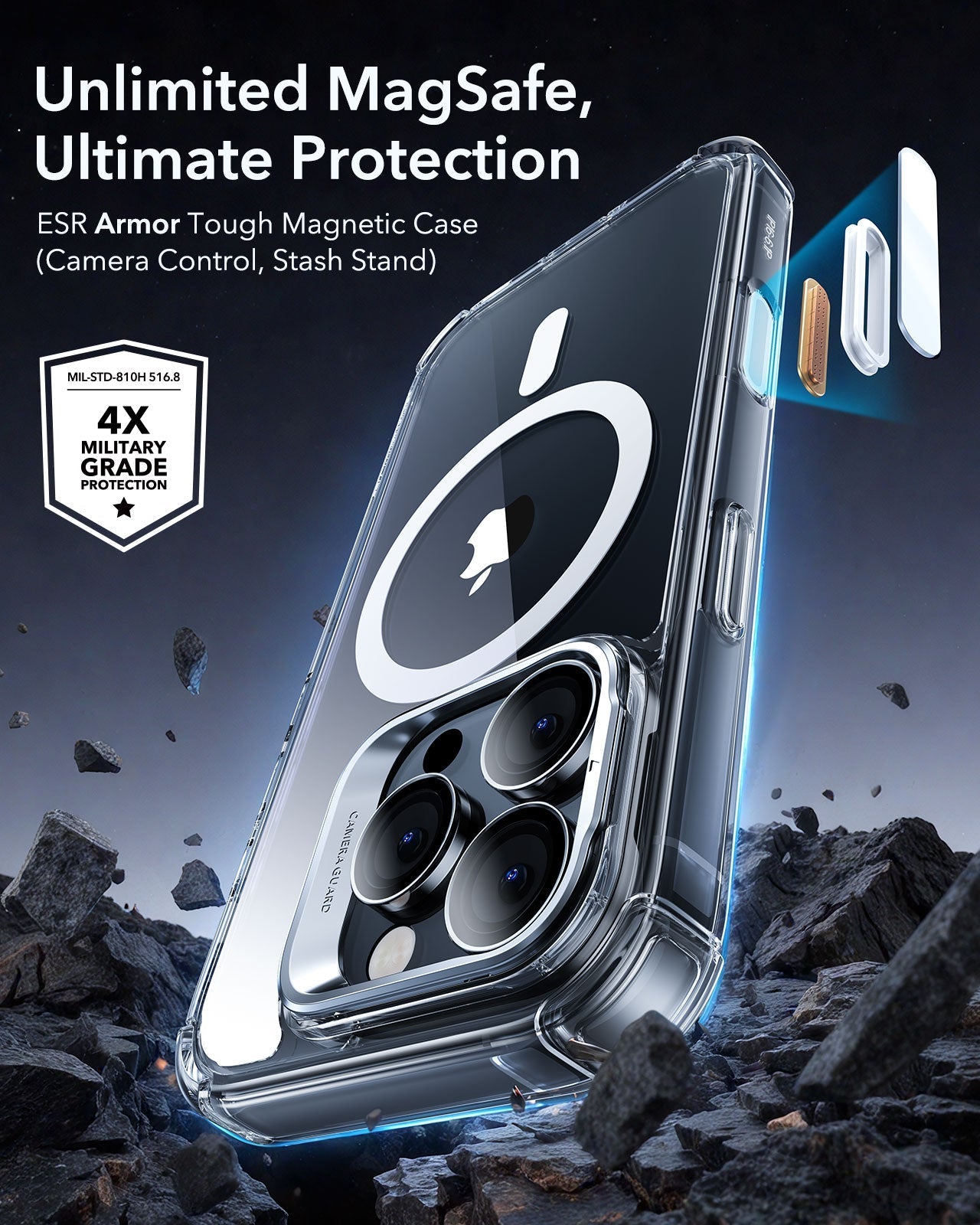 iPhone 16 Pro Armor Tough Magnetic Case (Camera Control, Stash Stand) - Clear ESR ESR