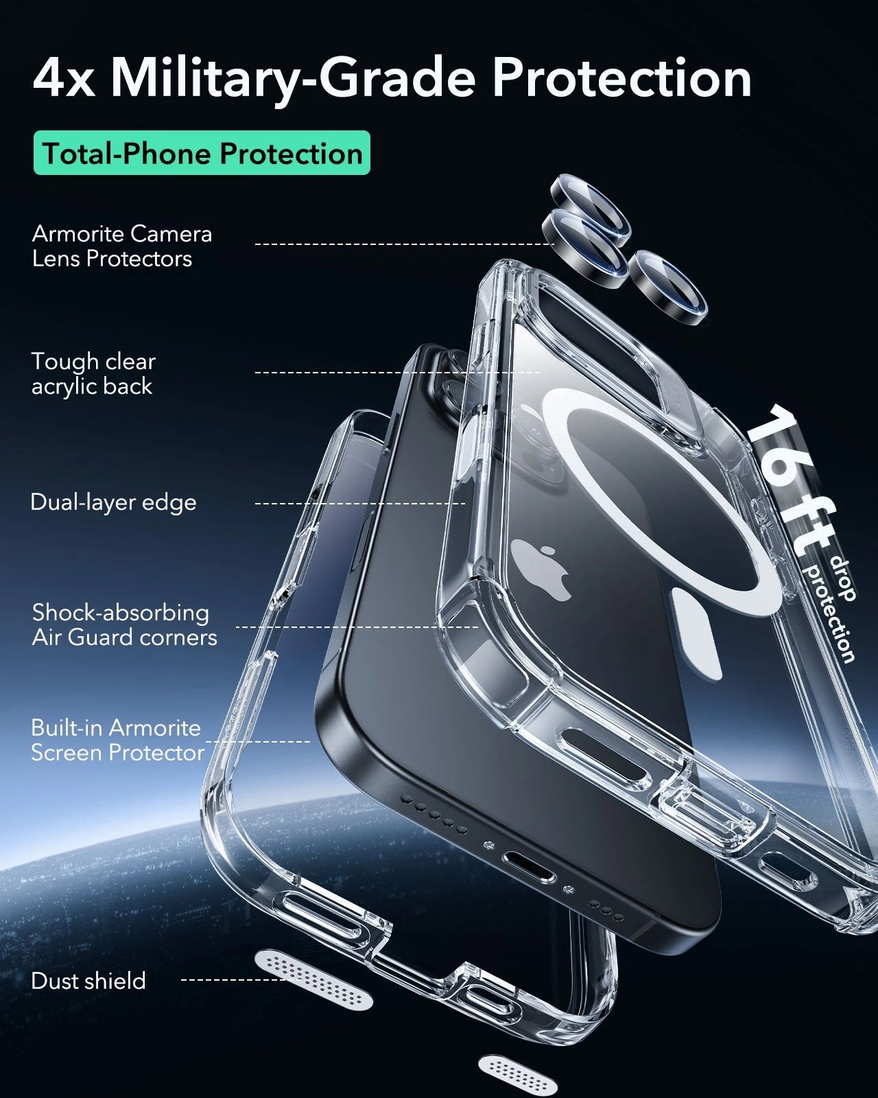 iPhone 16 Pro Armor Tough Magnetic Case (Camera Control, Stash Stand) - Clear ESR ESR