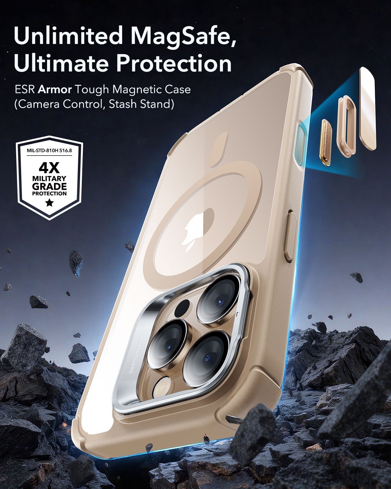 iPhone 16 Pro Max Armor Tough Magnetic Case (Camera Control, Stash Stand) - Desert Titanium ESR ESR