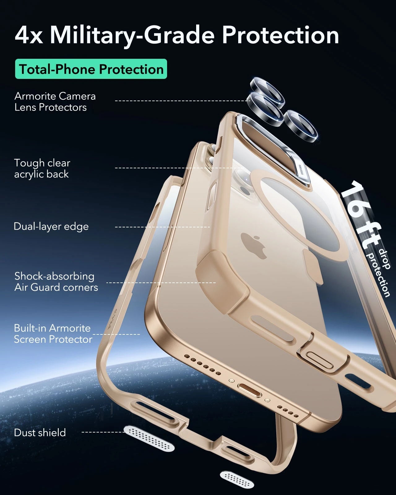 iPhone 16 Pro Max Armor Tough Magnetic Case (Camera Control, Stash Stand) - Desert Titanium ESR ESR