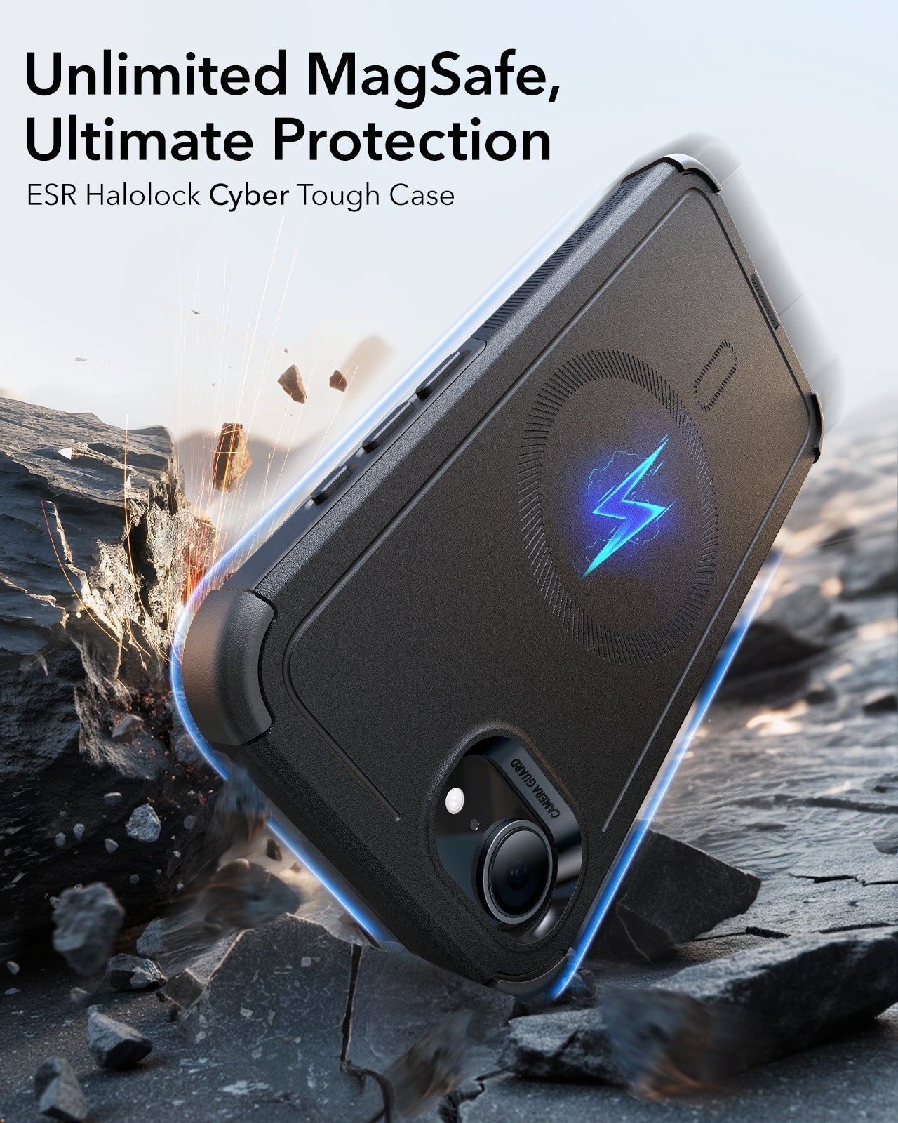 iPhone 16e HaloLock Cyber Tough Case Privacy Protection Bundle - Black - ESR 