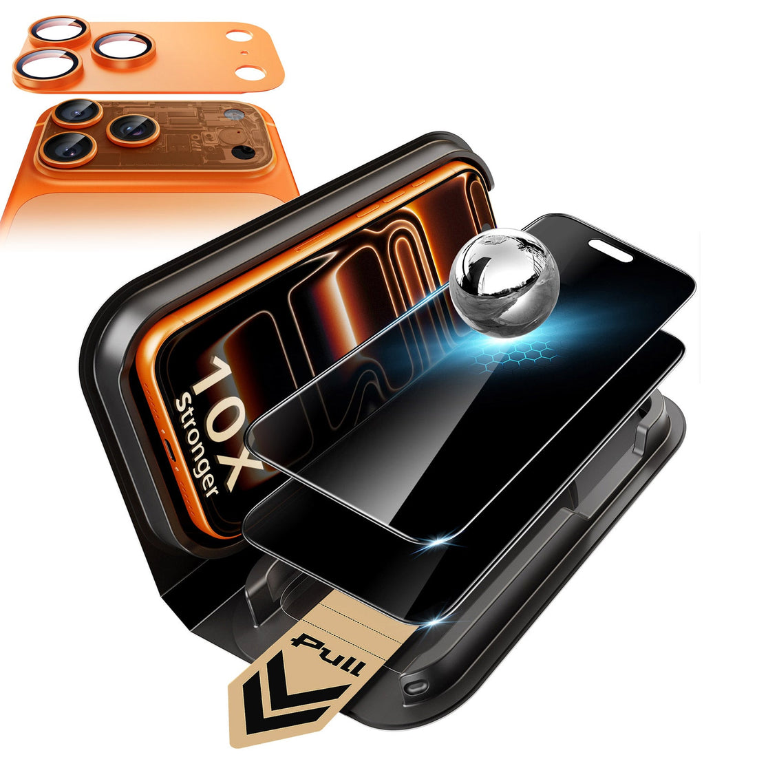 iPhone 17 Pro Max Corning Glass Privacy Screen Protector and Camera Lens Protector Orange