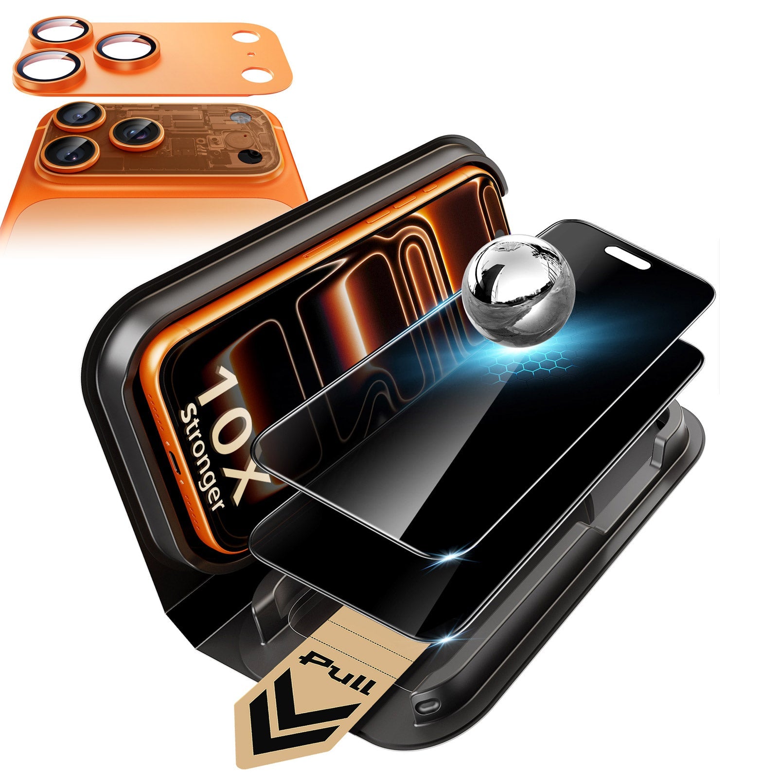 iPhone 17 Pro Max Corning Glass Privacy Screen Protector and Camera Lens Protector Orange