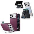 iPhone 18 Pro Max Atelier Vegan Leather Magnetic Case with Camera Control and Flex Stand, Plus Geo Wallet Stand Bundle - Burgundy