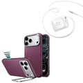 iPhone 18 Pro Max Atelier Vegan Leather Magnetic Case with Camera Control and Flex Stand, Plus Xtend 45W Retractable Charger Bundle - Deep Burgundy