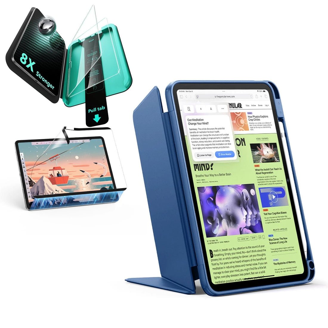 iPad 11" (A16, 2025) Flip Transformation Bundle - Navy Blue ESR ESR