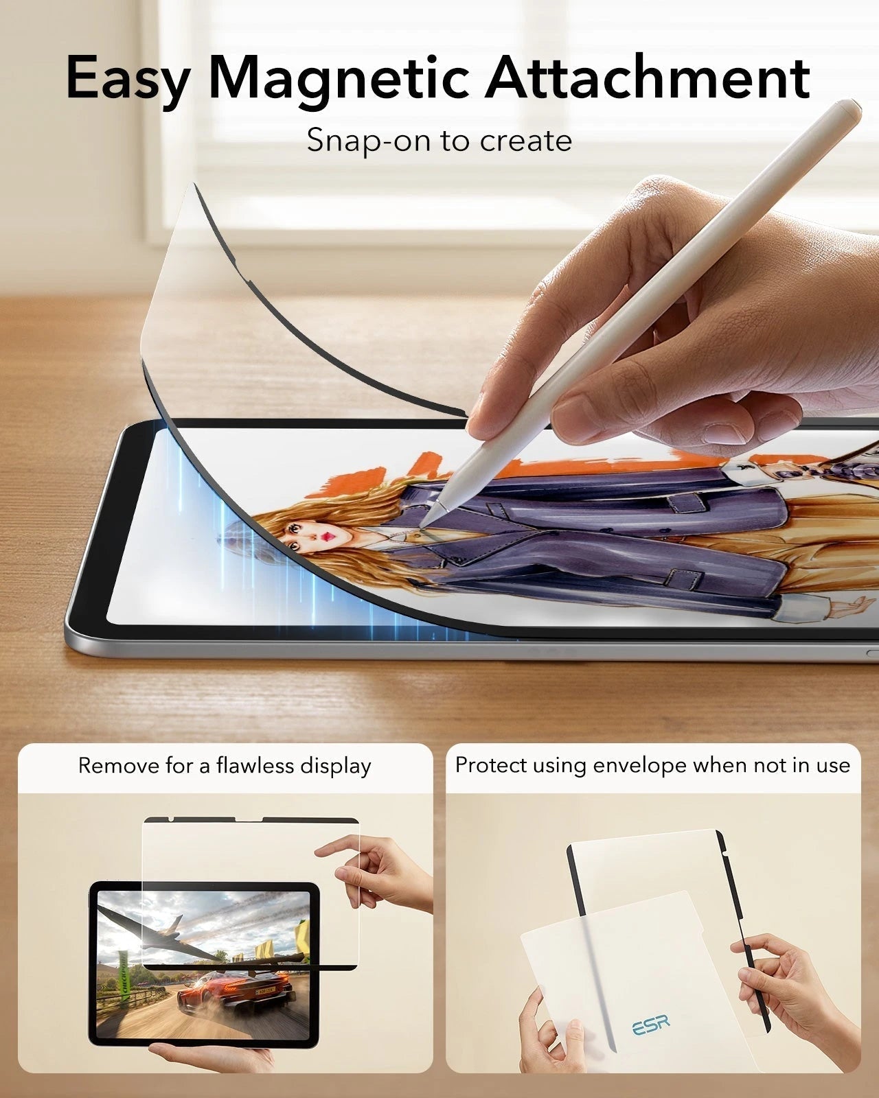 iPad 11" (A16, 2025) Paper-Feel Magnetic Screen Protector Set - 1 Paper-Feel Magnetic + 2 UltraFit Classic ESR ESR